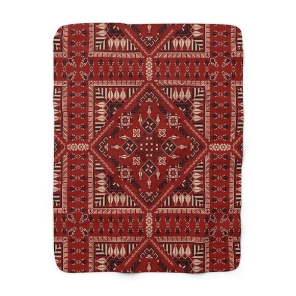 Palestinian Blanket Arab Shemagh Home Decor Cozy Sherpa Fleece Tatreez Blanket - Picture 4 of 4